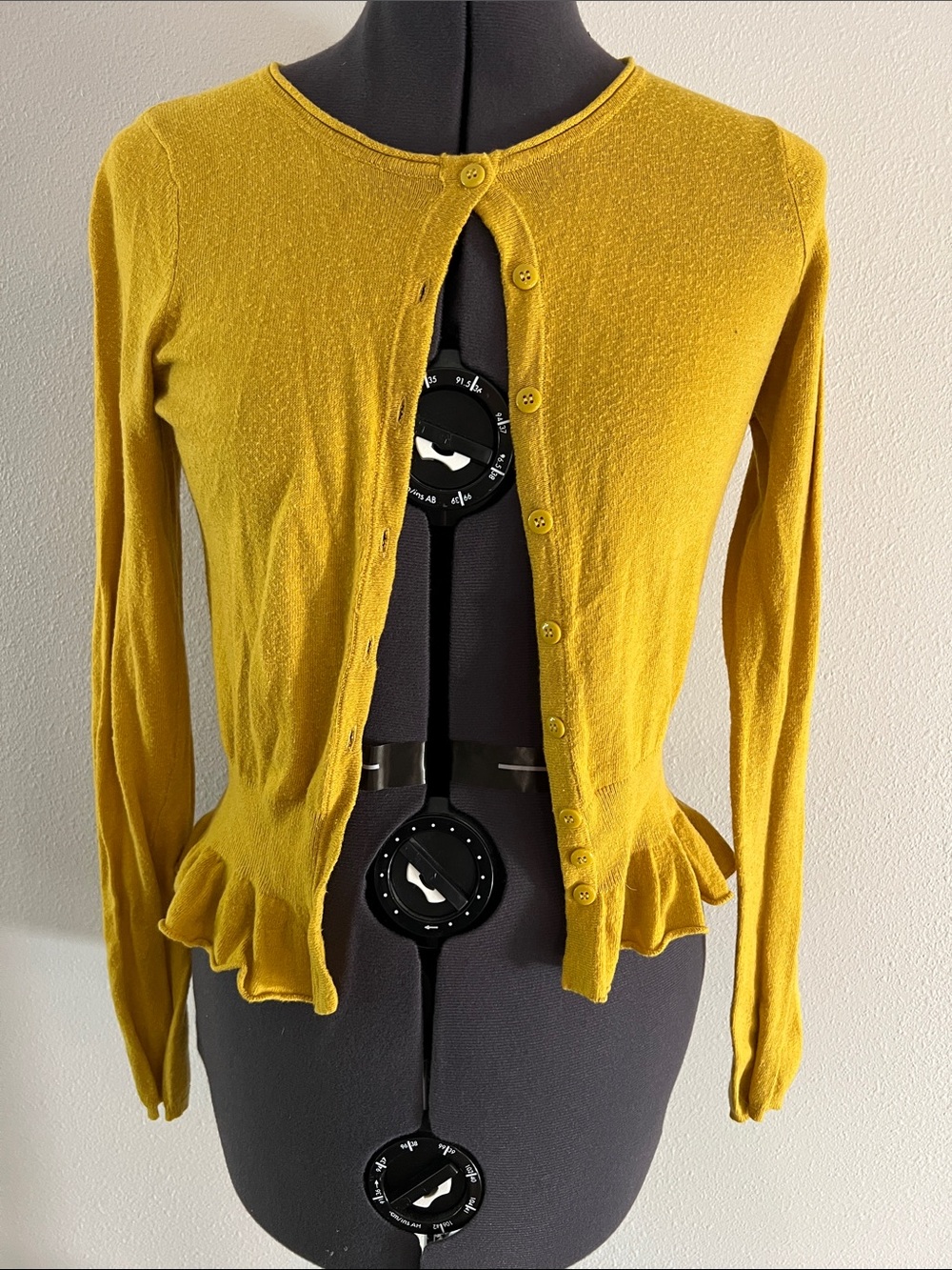 Anthropologie/sparrow Mustard Yellow Ruffle-Hem Cardigan